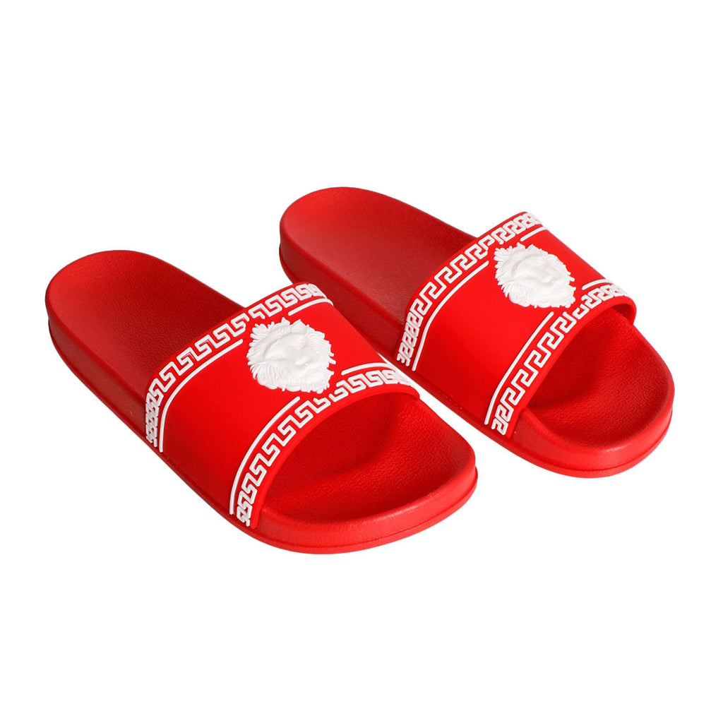 Slide Sandal Size 8 Red Greek Key Stylish Chic Footwear