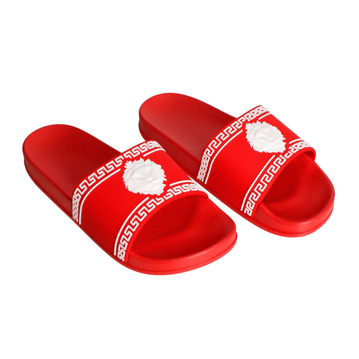 Slide Sandal Size 8 Red Greek Key Stylish Chic Footwear