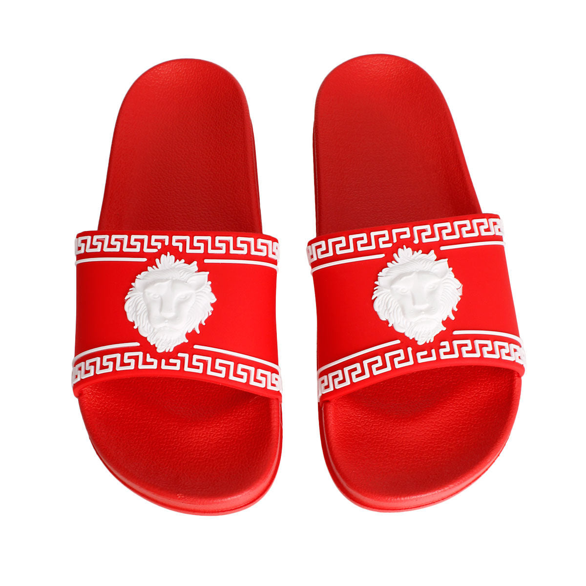 Slide Sandal Size 9 Red Greek Key Stylish Casual Footwear