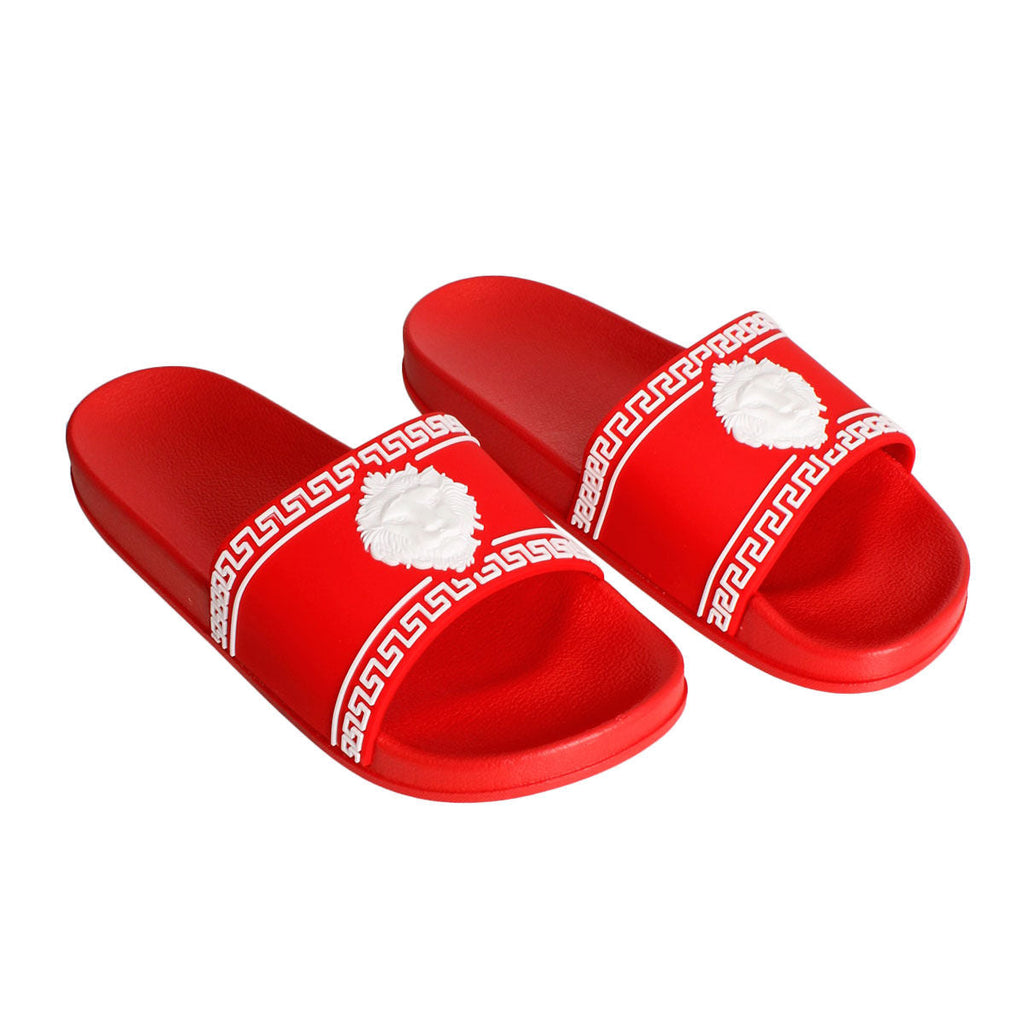 Slide Sandal Size 9 Red Greek Key Stylish Casual Footwear