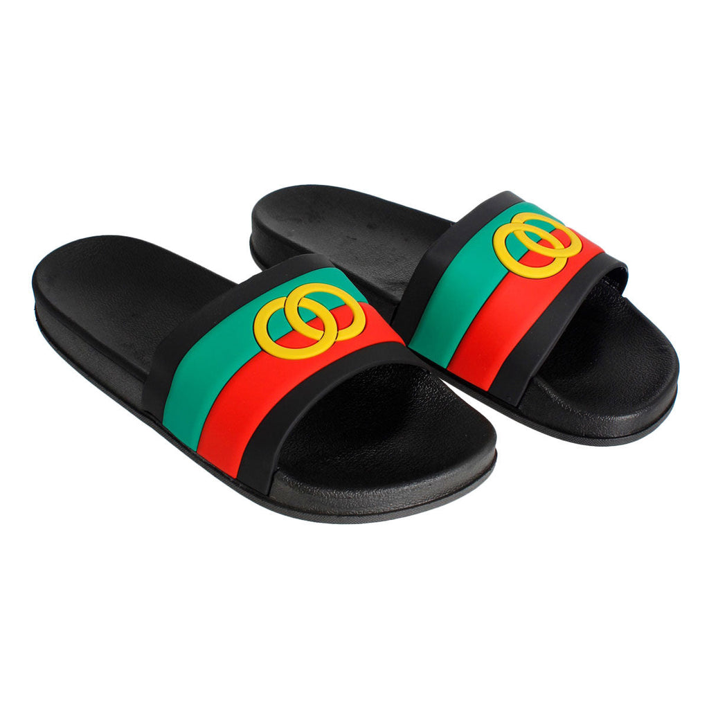 Slide Sandals Size 7 Black Stripe Casual Chic