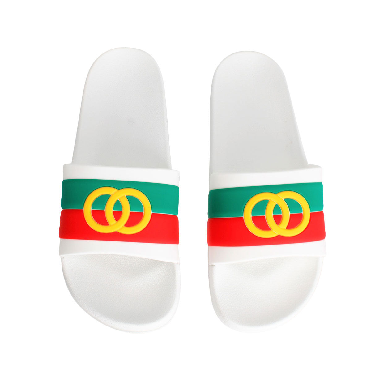 Slide Sandals White Stripe Size 7 Casual Chic