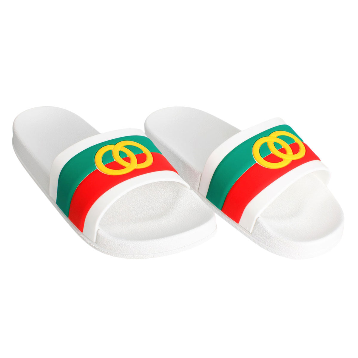 Slide Sandals White Stripe Size 7 Casual Chic