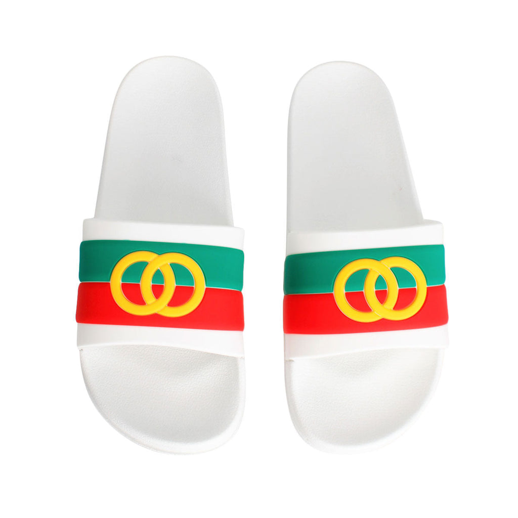 Slide Sandals White Stripe Size 8 Casual Chic