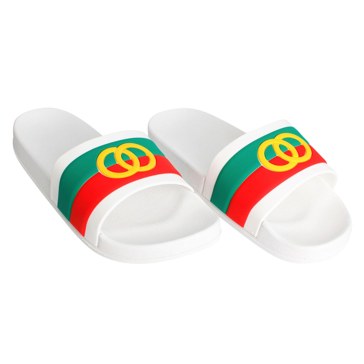 Slide Sandals White Stripe Size 8 Casual Chic