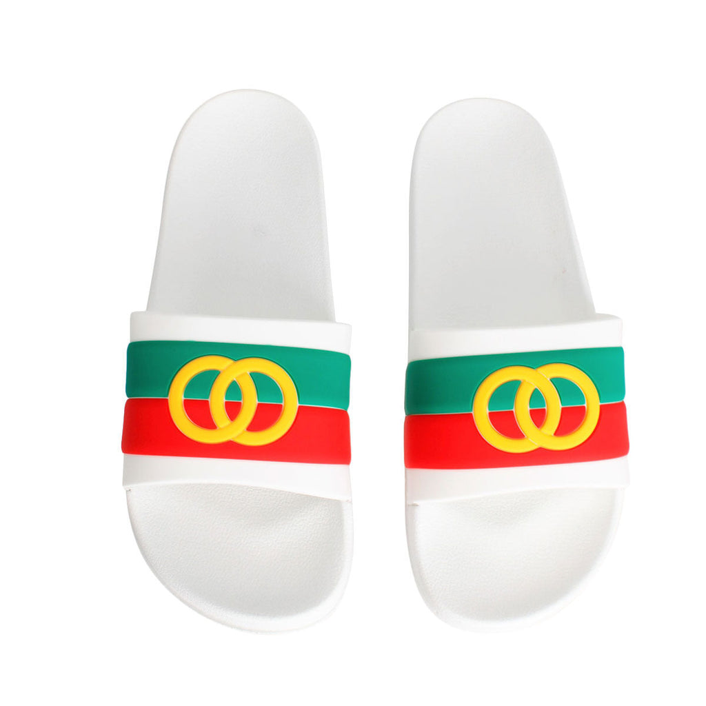 Slide Sandals White Stripe Size 9 Casual Chic
