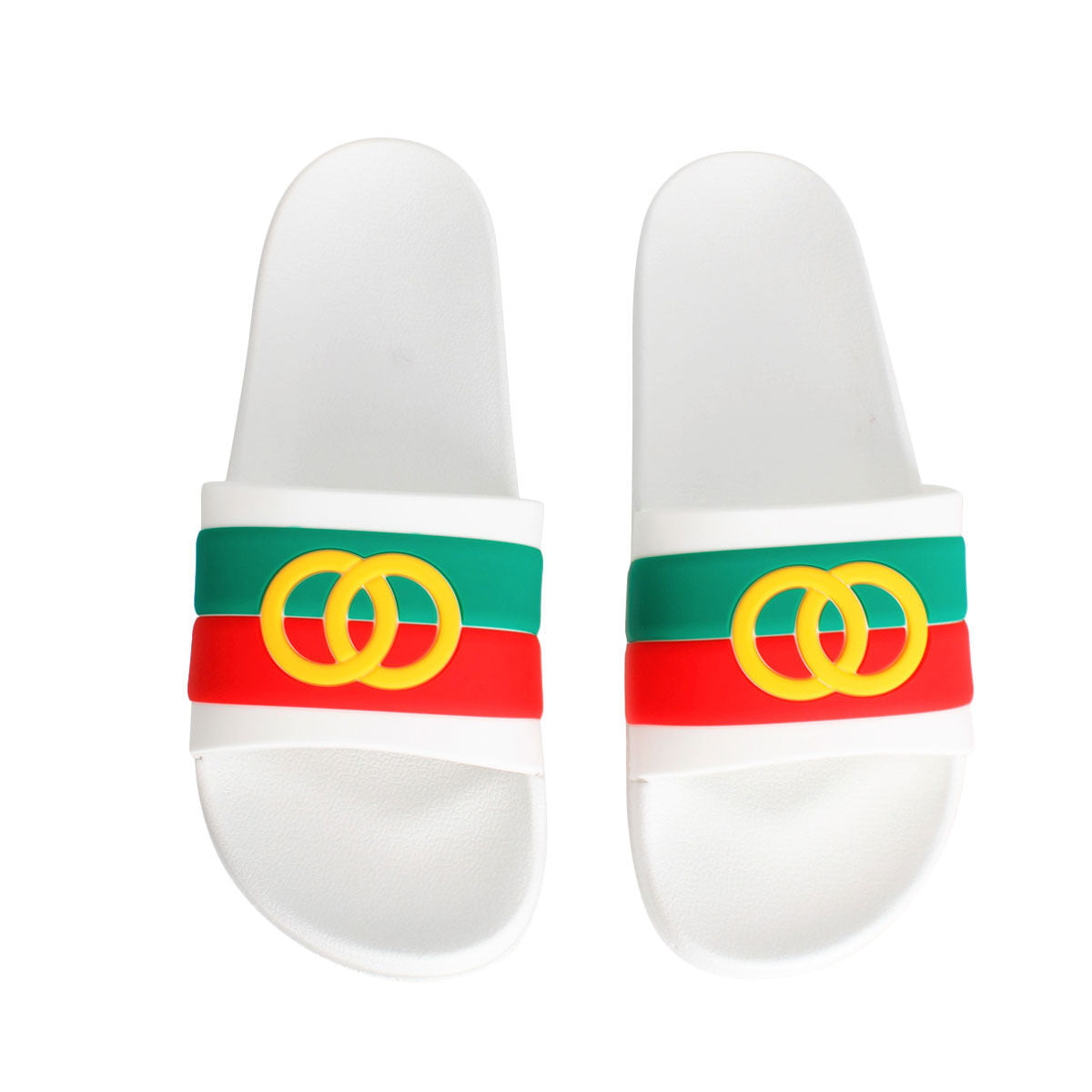 Slide Sandals White Stripe Size 9 Casual Chic