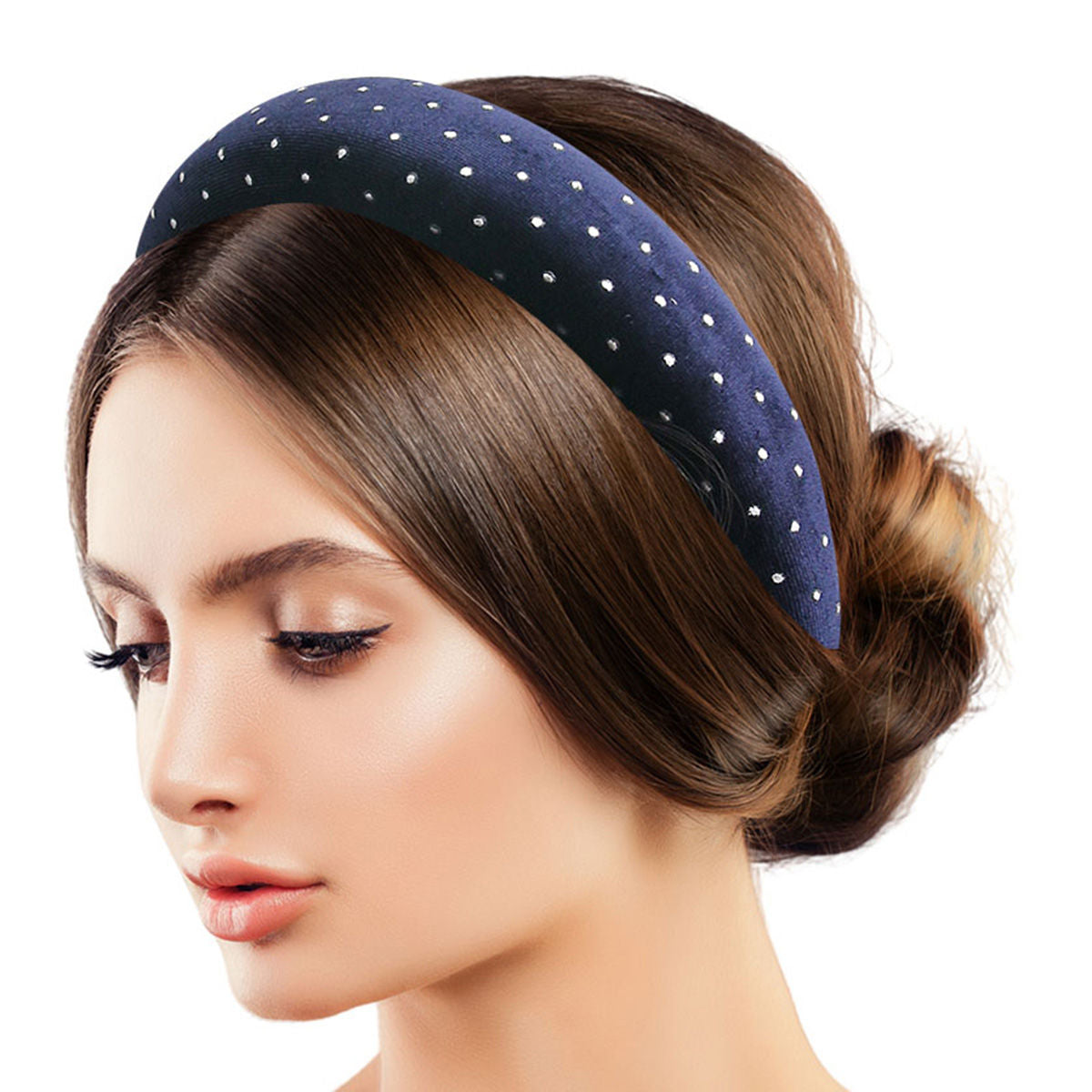 Velvet Headband Navy with Silver Studs – Stylish Fashion Accessory
