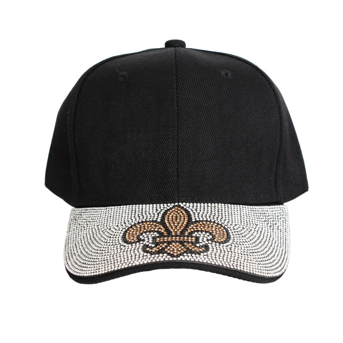 Women’s Black Baseball Cap with Fleur de Lis Bling – Stylish Casual Hat