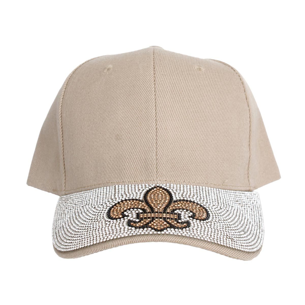 Women’s Khaki Baseball Cap with Fleur de Lis Bling – Stylish Casual Hat