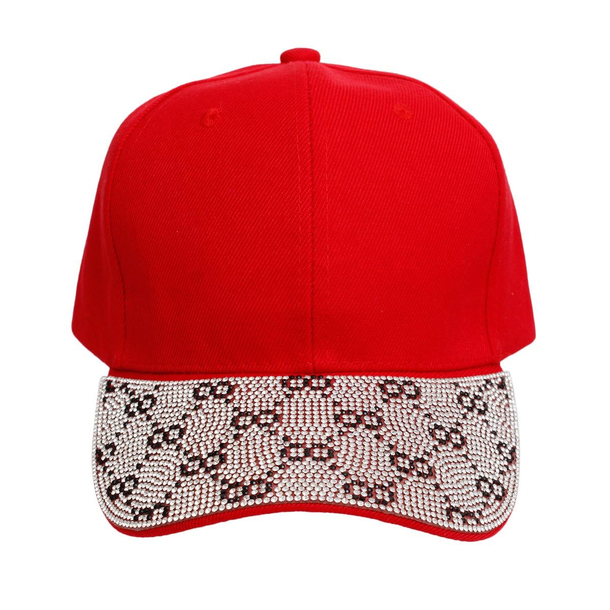 Women’s Red Monogram Bling Baseball Cap Stylish Casual Hat