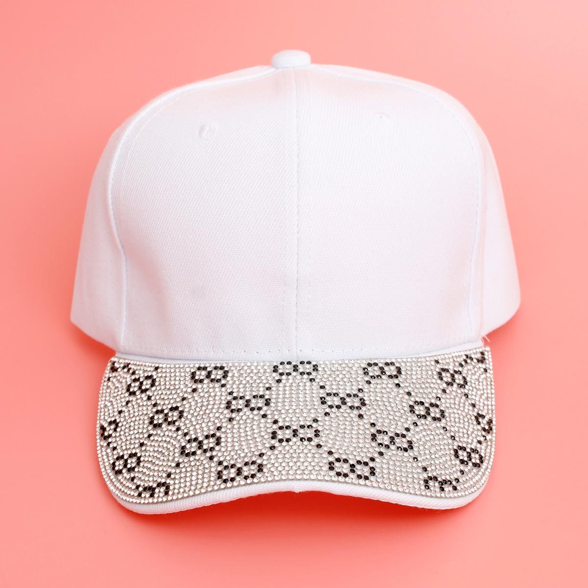 Women’s White Baseball Cap with Monogram Bling – Trendy Casual Hat