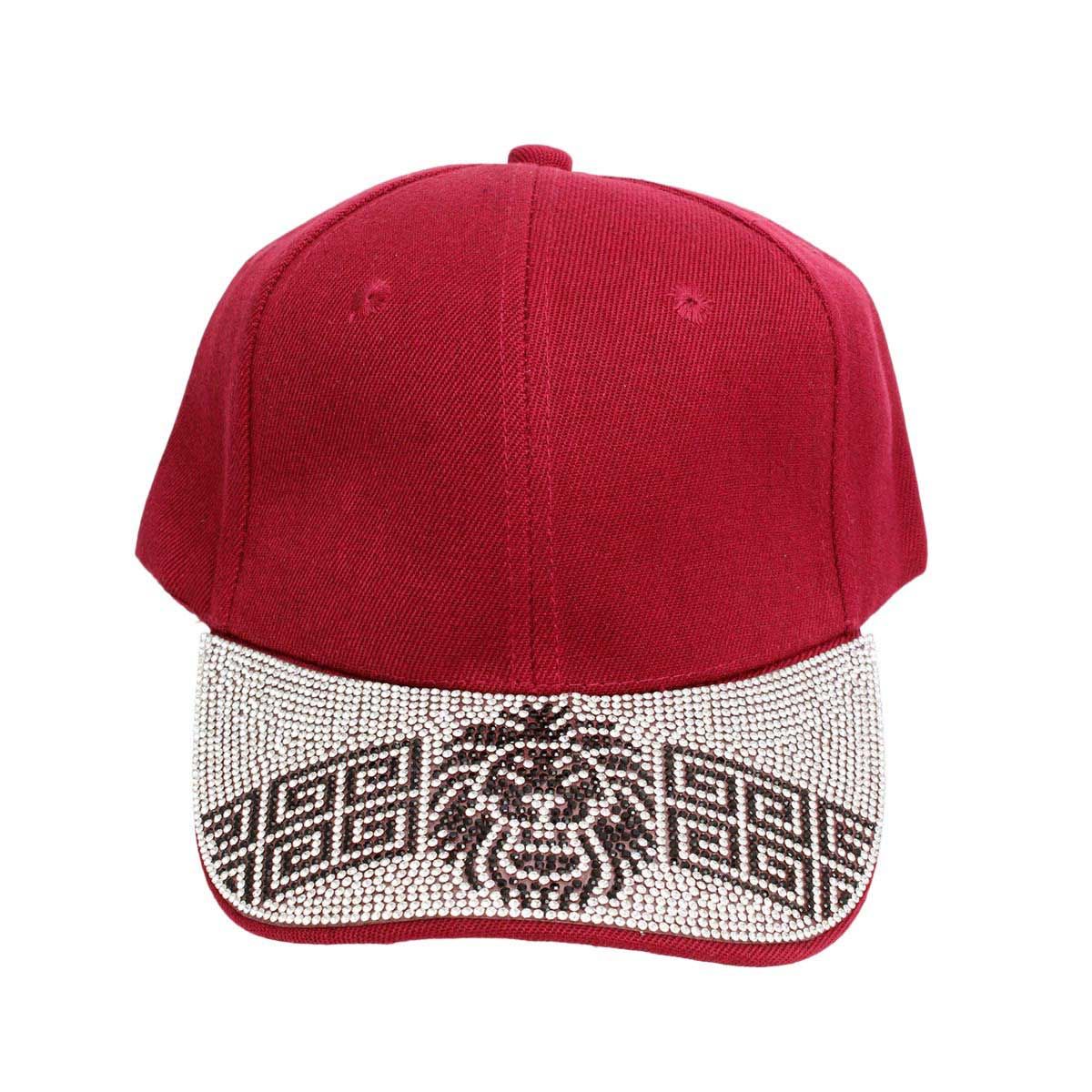 Women’s Burgundy Baseball Cap with Lion Bling – Trendy Casual Hat
