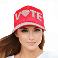 Women’s Rhinestone Baseball Cap Red Satin VOTE Stylish Hat
