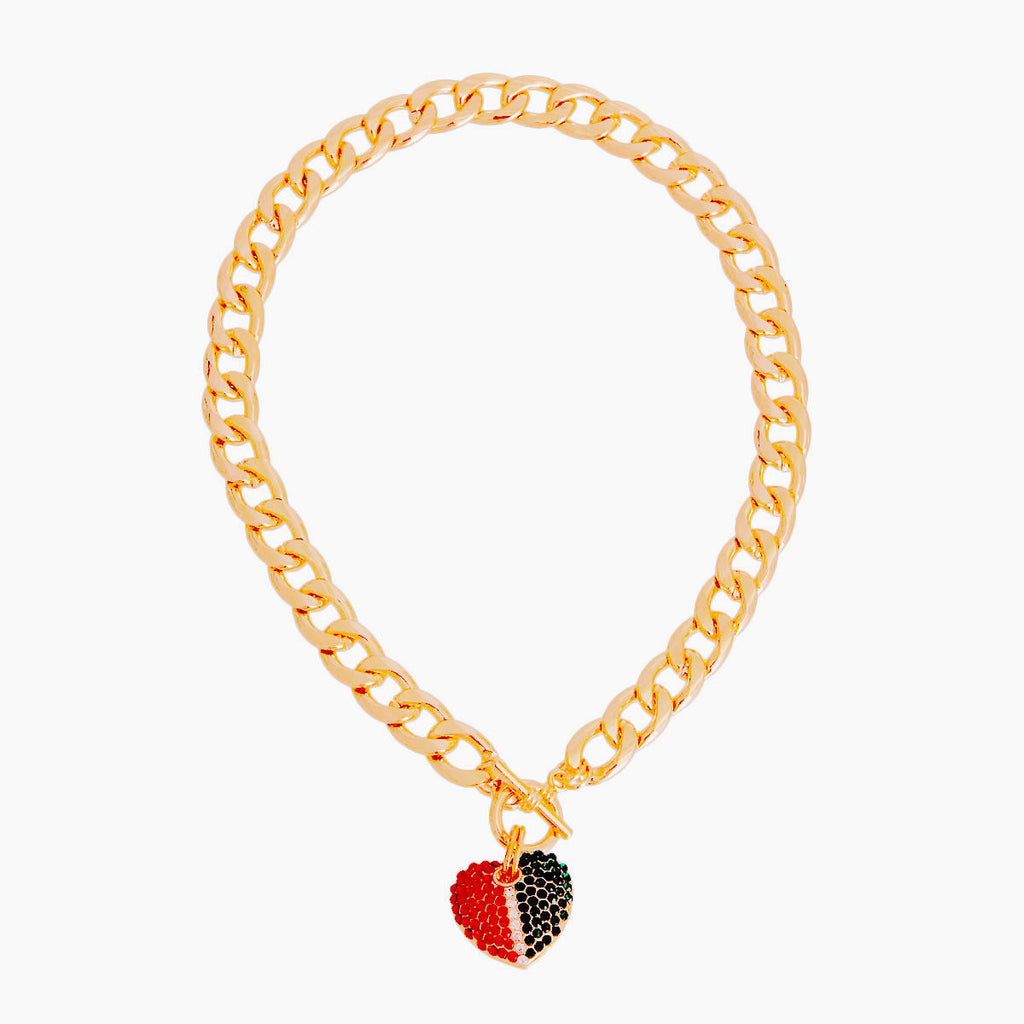 Statement Toggle Necklace Half Red Green Heart Stylish Jewelry Accessory