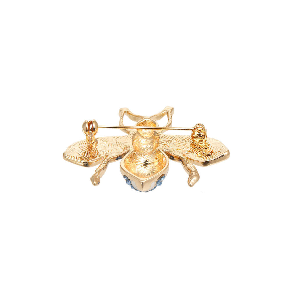 Statement Bee Brooch with Blue Rhinestones Stylish Fashion Jewelry Accessory