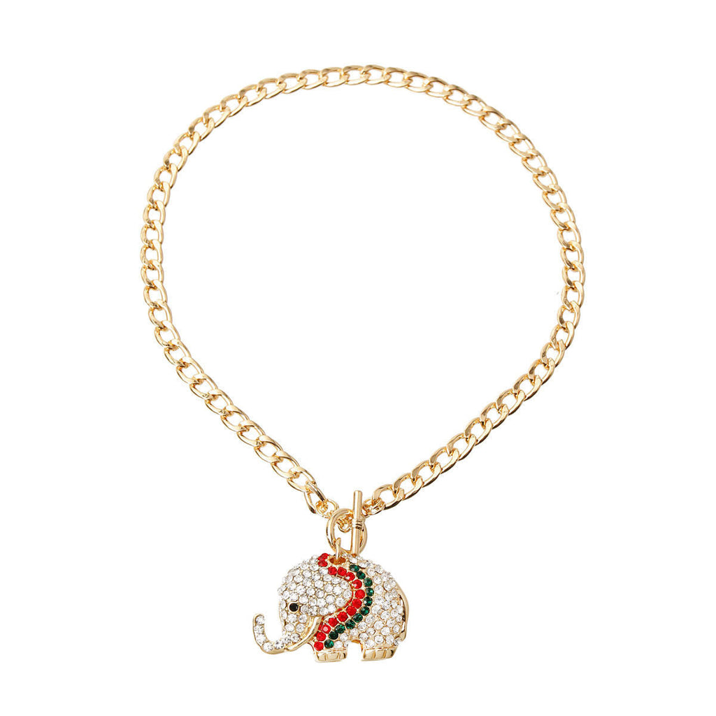 Statement Rhinestone Elephant Toggle Necklace Stylish Fashion Jewelry Accessory