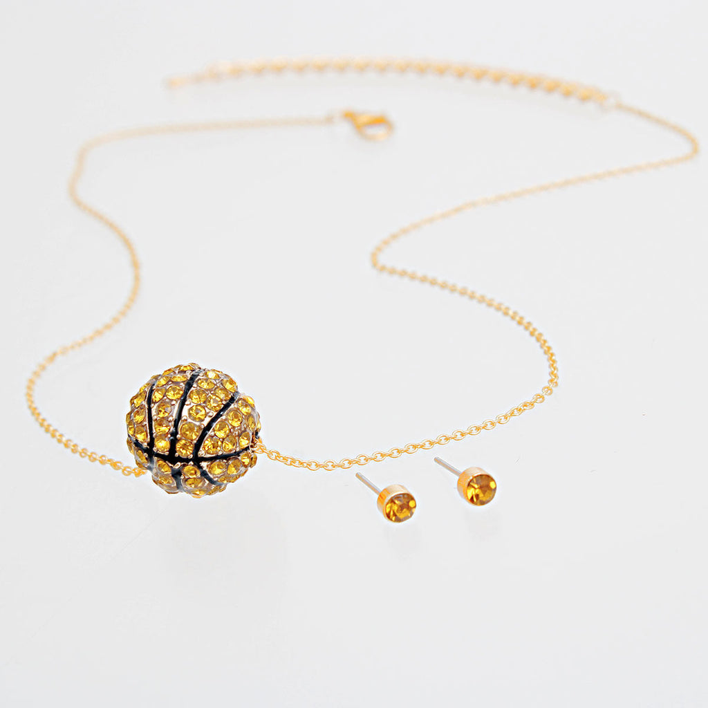 Statement Basketball Necklace Set with Pave Rhinestones, Trendy Fashion Jewelry