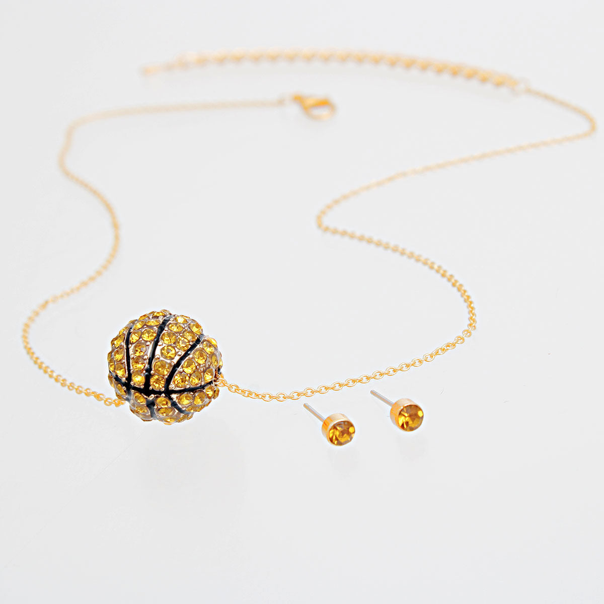 Statement Basketball Necklace Set with Pave Rhinestones, Trendy Fashion Jewelry