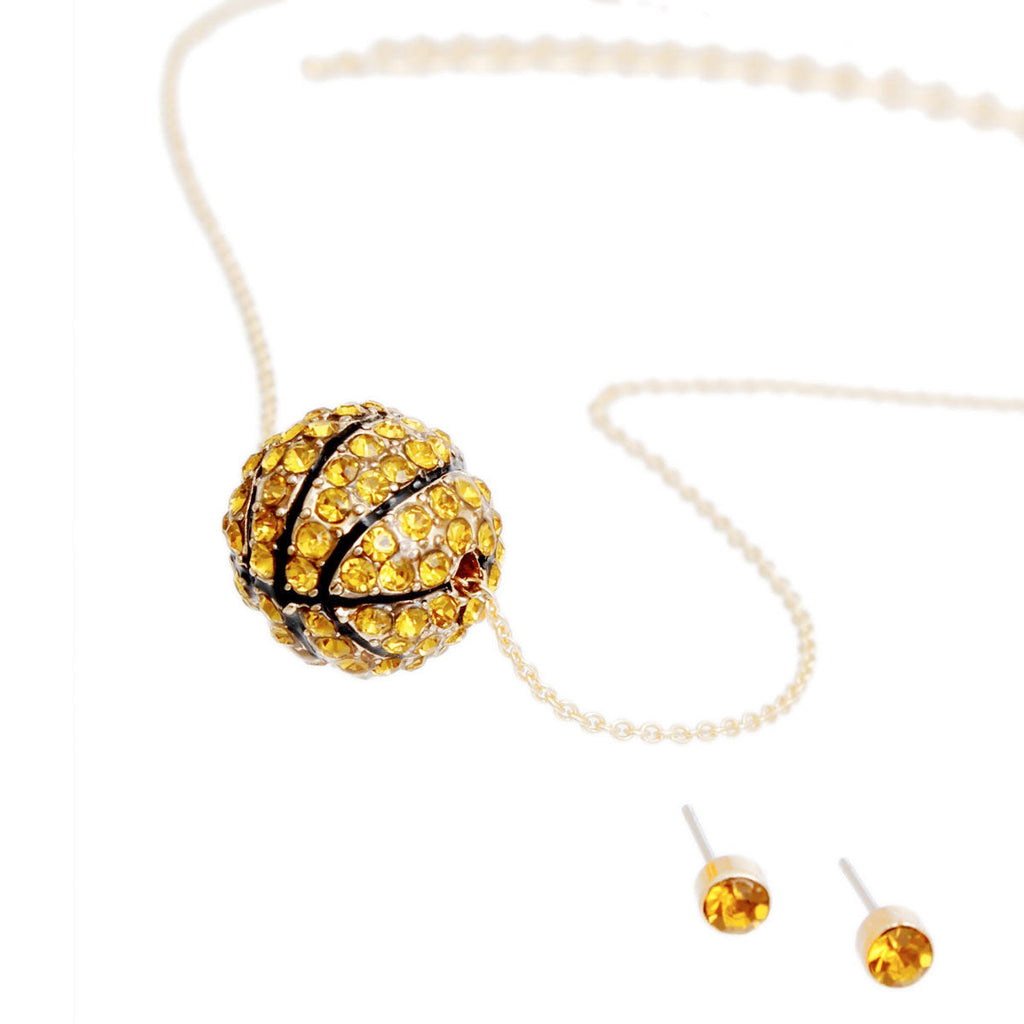 Statement Basketball Necklace Set with Pave Rhinestones, Trendy Fashion Jewelry
