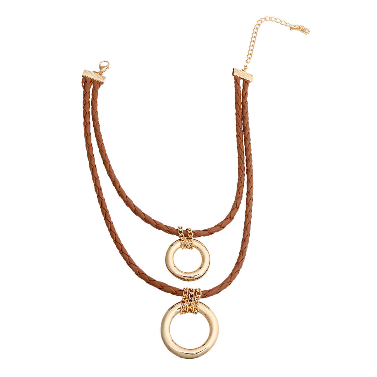Leather Ring Necklace Brown Stylish Casual Jewelry Accessory