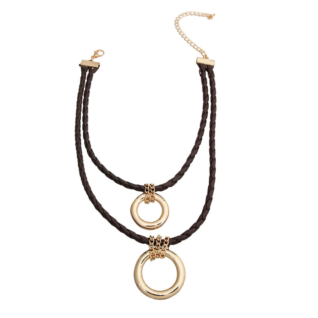 Leather Ring Necklace Dark Brown Stylish Statement Jewelry Accessory