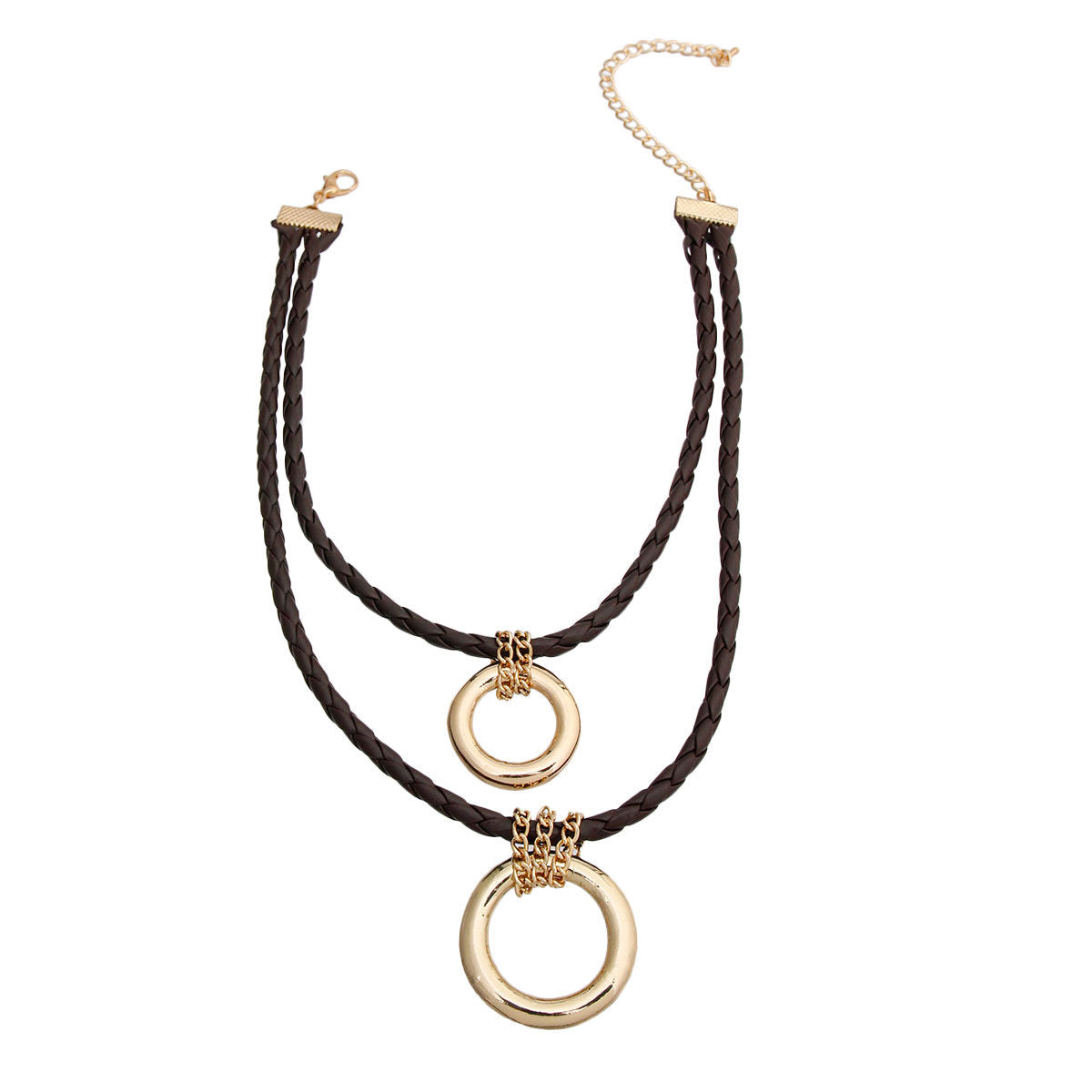 Leather Ring Necklace Dark Brown Stylish Statement Jewelry Accessory