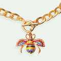 Statement Toggle Necklace with Multicolored Rhinestone Bee Accent, Trendy Fashion Jewelry