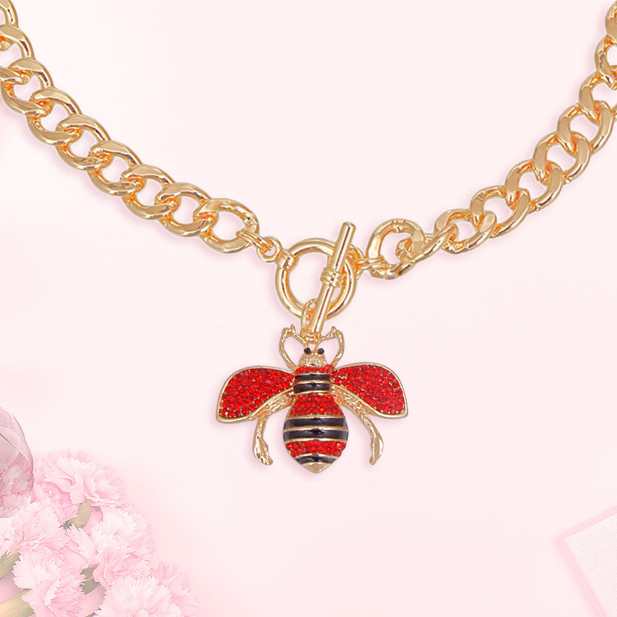 Statement Toggle Necklace Red Red Bee Stylish Jewelry Accessory