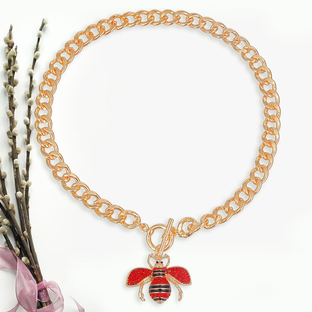 Statement Toggle Necklace Red Red Bee Stylish Jewelry Accessory