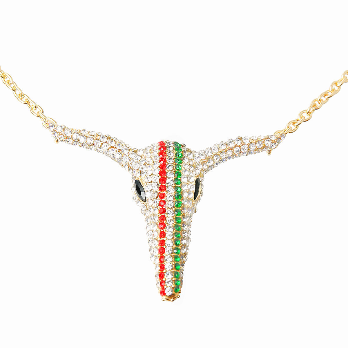 Statement Rhinestone Steer Head Necklace Stylish Fashion Jewelry Accessory
