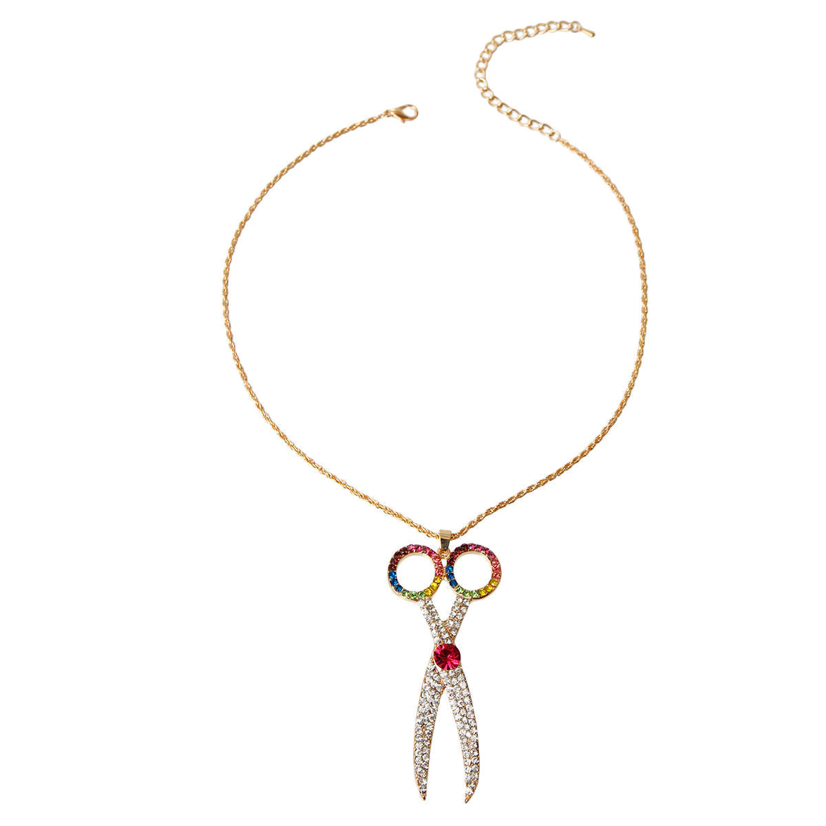 Statement Rhinestone Scissors Pendant Necklace Multicolored Trendy Jewelry