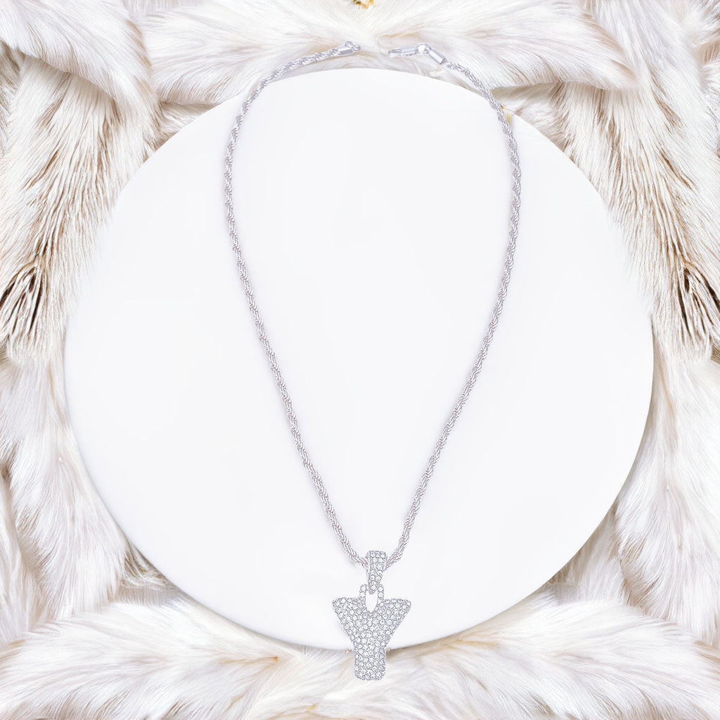 Silver Rhinestone Y Necklace Stylish Statement Jewelry Accessory