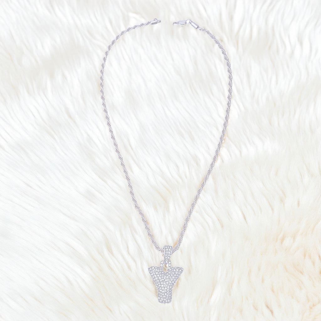 Silver Rhinestone Y Necklace Stylish Statement Jewelry Accessory