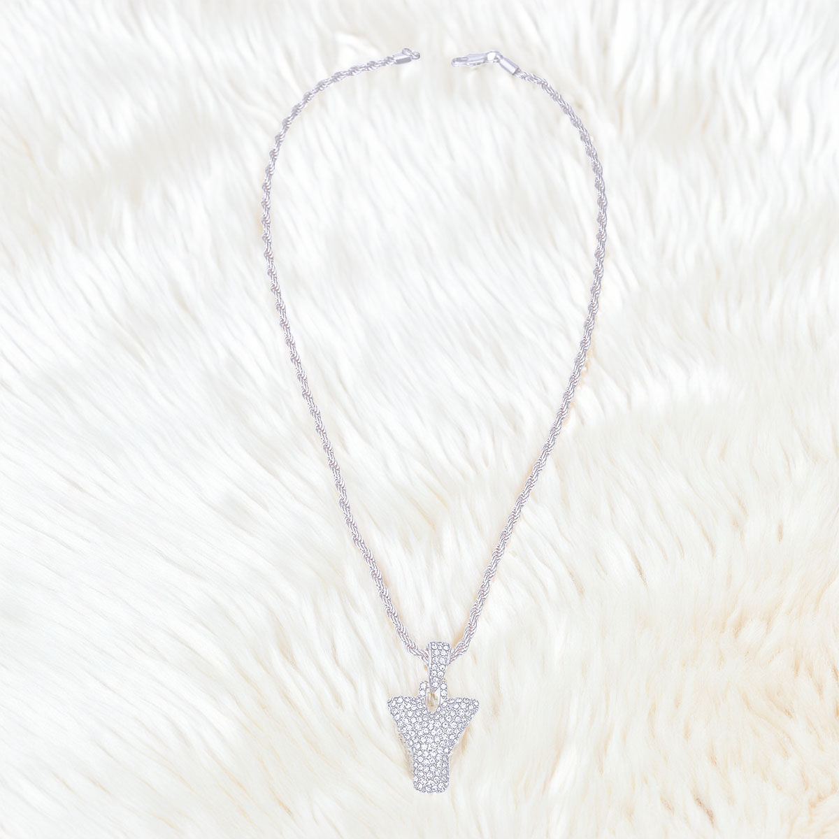 Silver Rhinestone Y Necklace Stylish Statement Jewelry Accessory