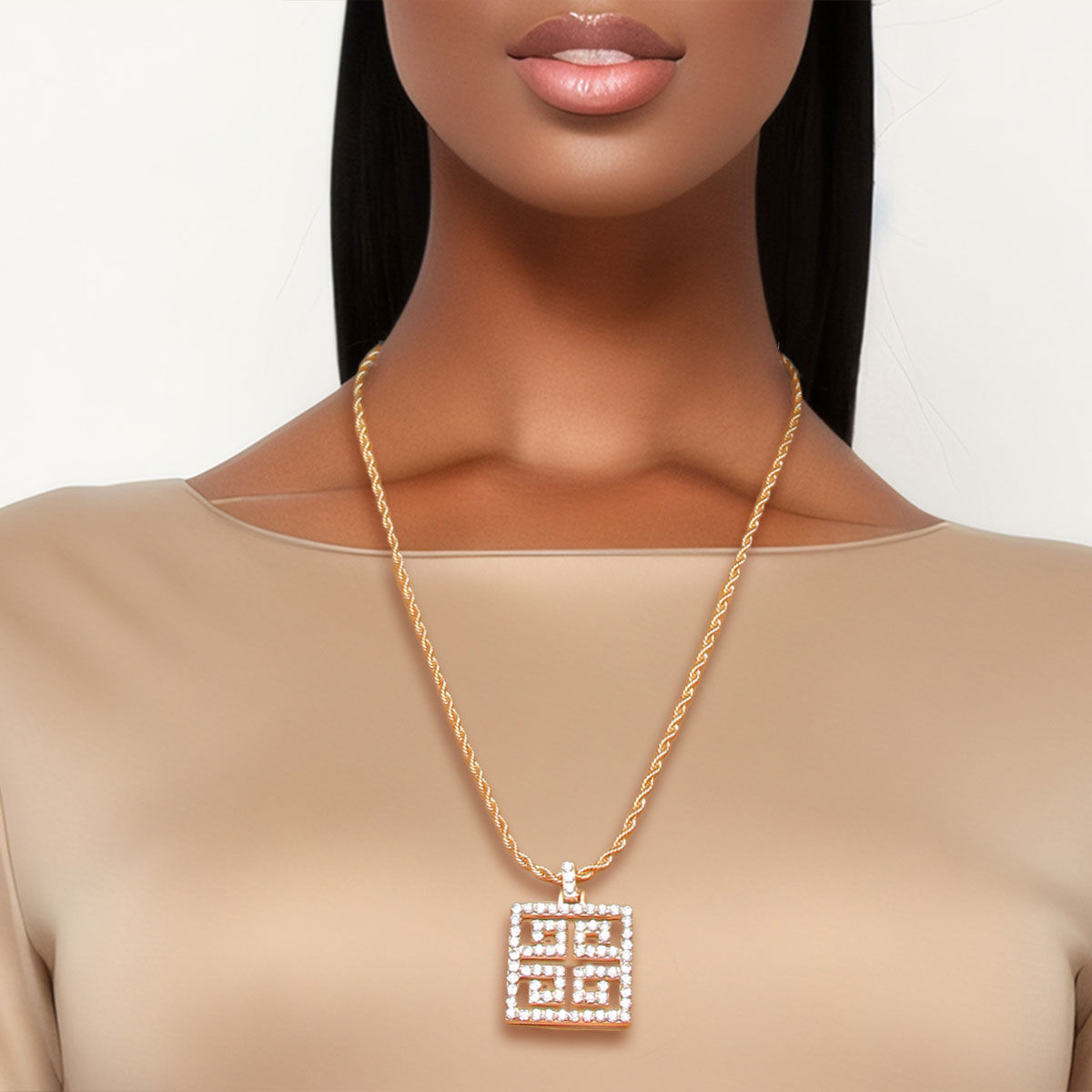 Rhinestone Pendant Necklace Stylish Signature Statement Jewelry