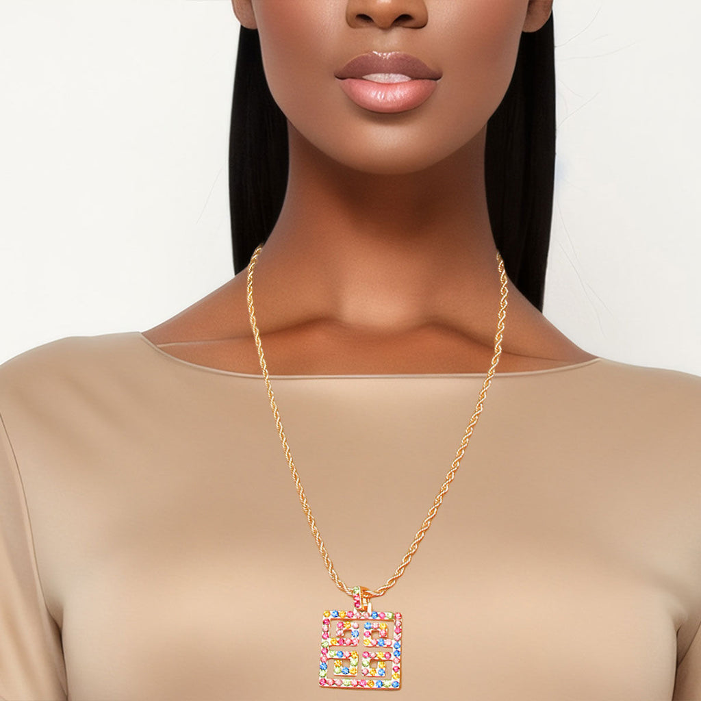 Rhinestone Pendant Multi-Hued Rainbow Radiance Statement Necklace