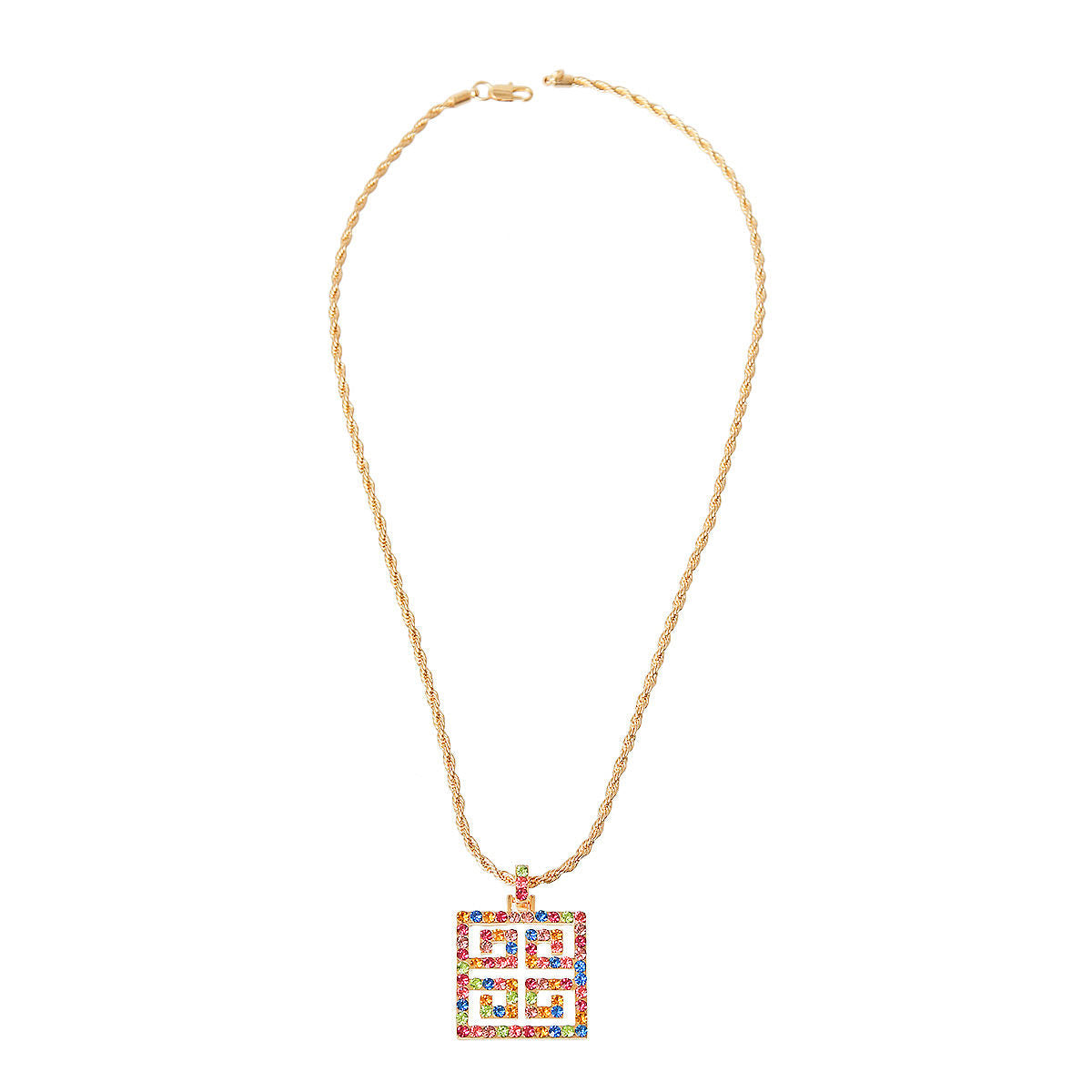 Rhinestone Pendant Multi-Hued Rainbow Radiance Statement Necklace