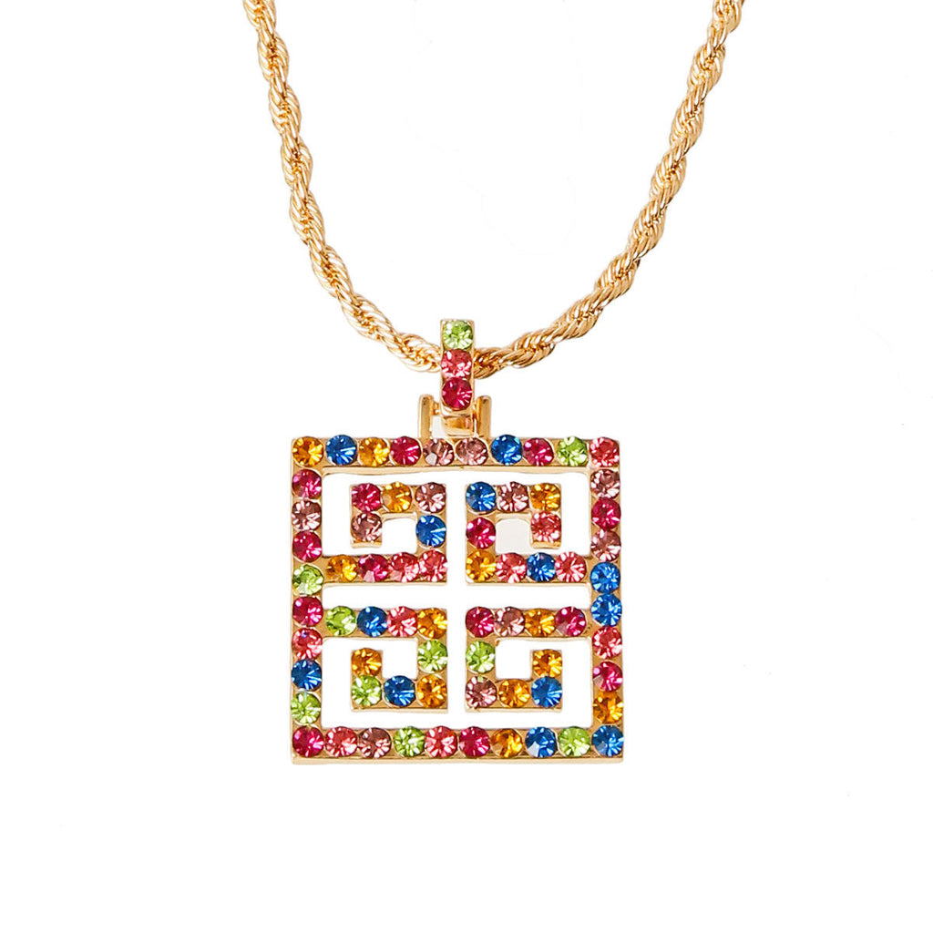Rhinestone Pendant Multi-Hued Rainbow Radiance Statement Necklace