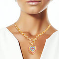 Statement Necklace Round Link Multi Color Heart Toggle Stylish Chic Jewelry