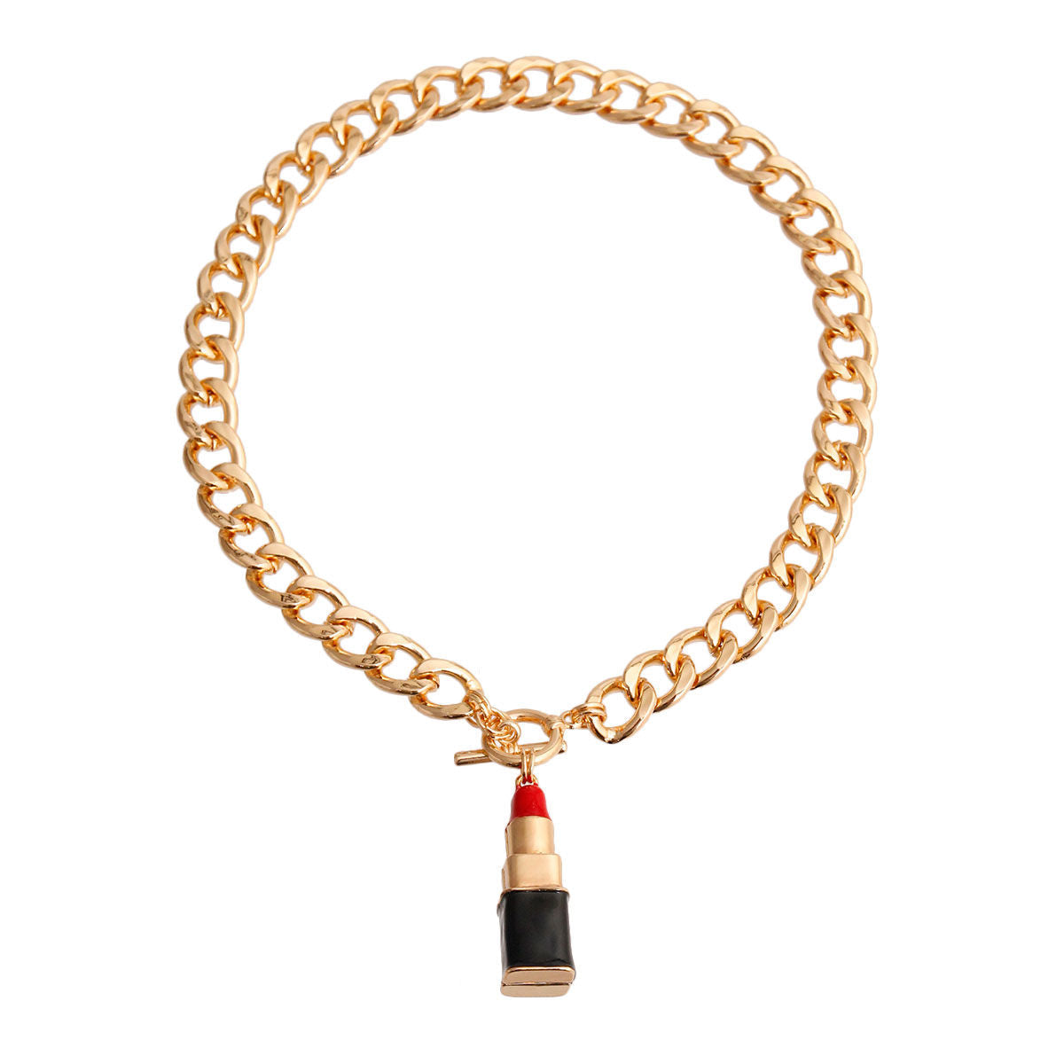 Charm Necklace with Red Lipstick Pendant – Trendy Fashion Jewelry Accessory