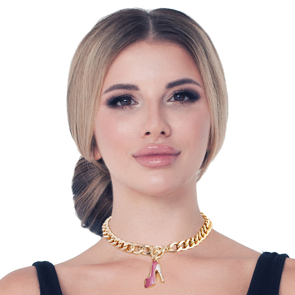 High Heel Necklace Pink Boutique Stylish Statement Jewelry Accessory