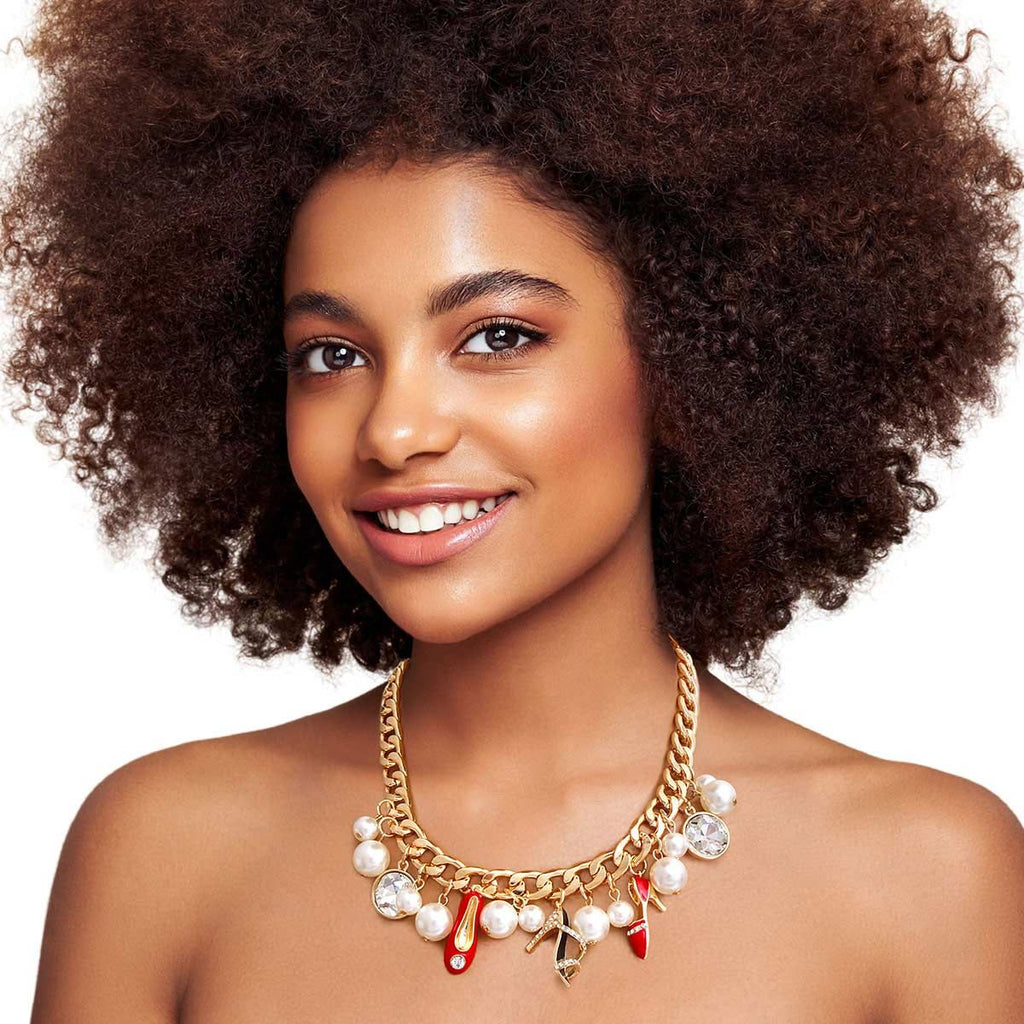 Luxury Gold Red Shoe Charm Necklace Stylish Statement Jewelry