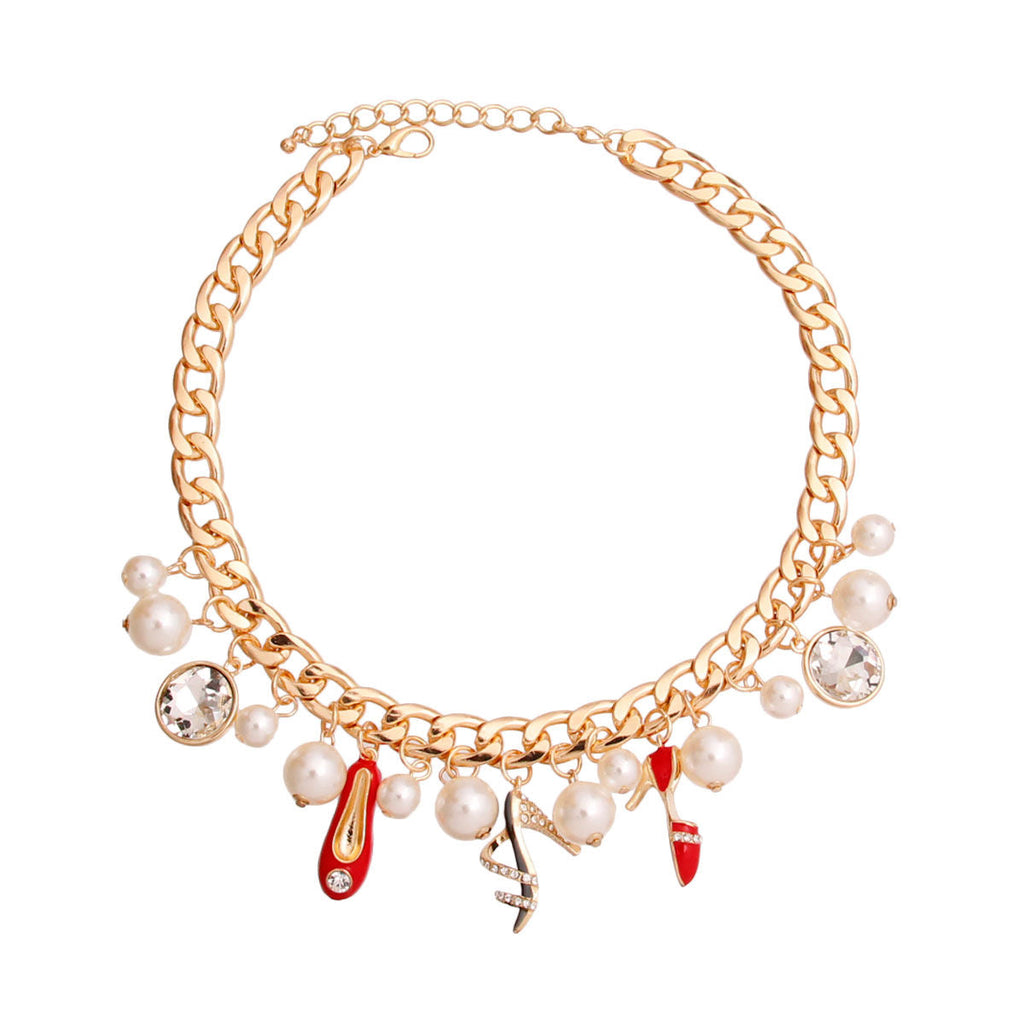 Luxury Gold Red Shoe Charm Necklace Stylish Statement Jewelry