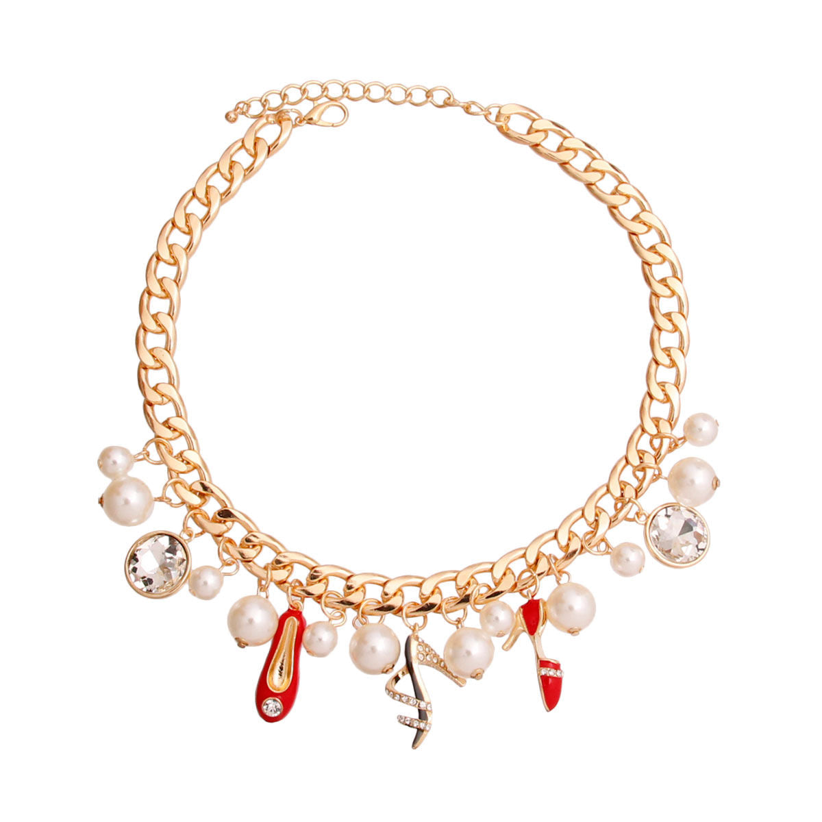 Luxury Gold Red Shoe Charm Necklace Stylish Statement Jewelry