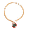 Statement Toggle Chain Necklace with Red and Green Greek Design