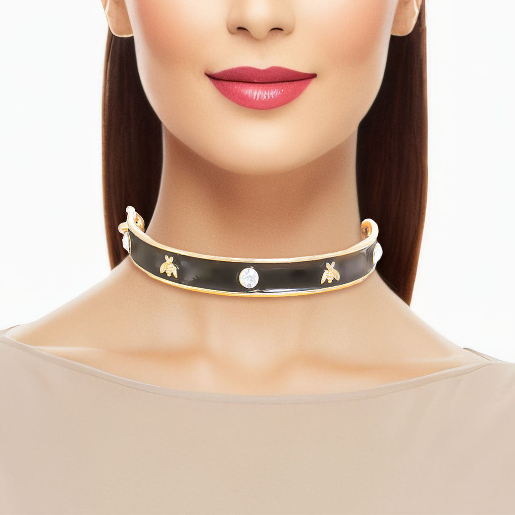 Casting Choker Necklace Heavy Black Bee Statement Jewelry Accessory