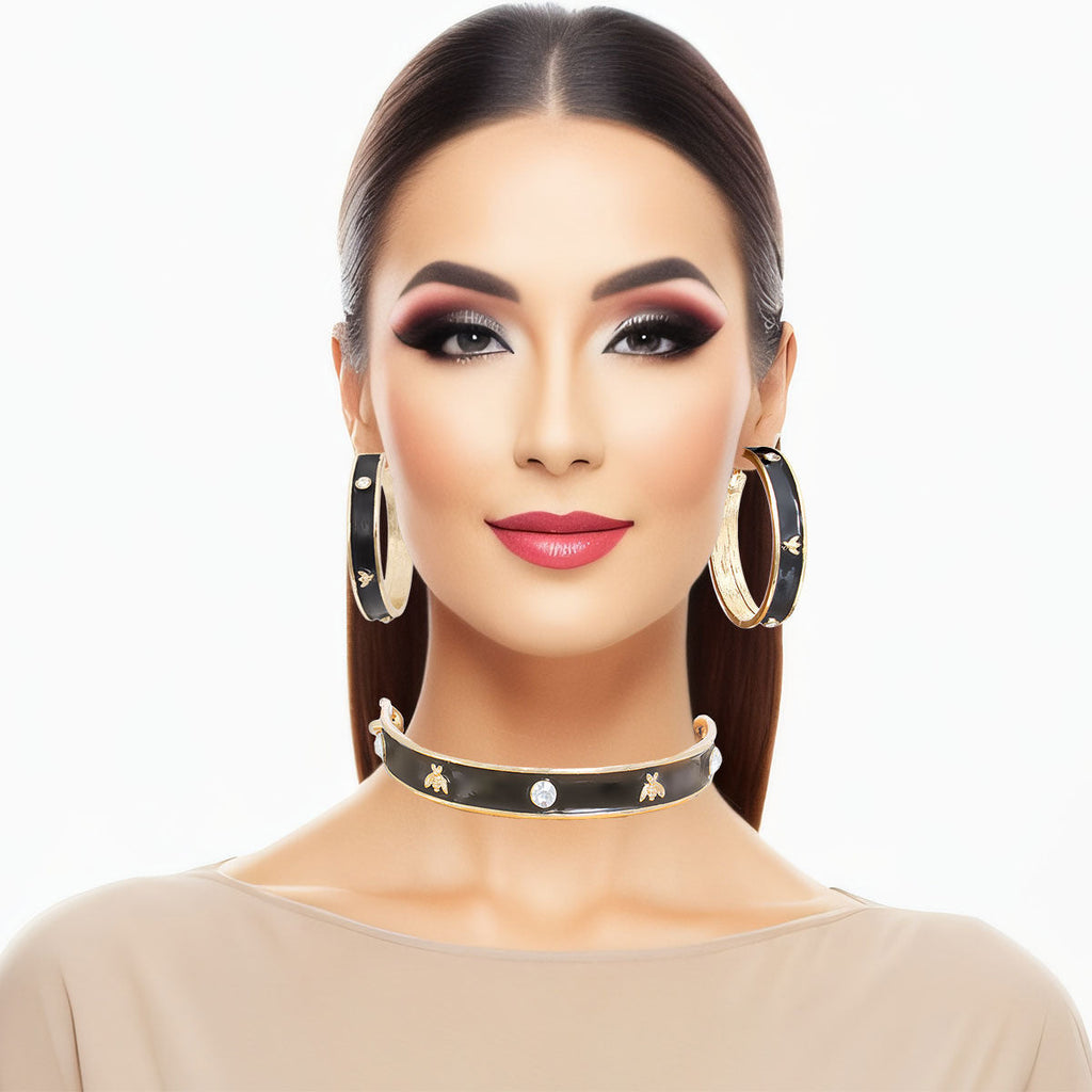 Casting Choker Necklace Heavy Black Bee Statement Jewelry Accessory