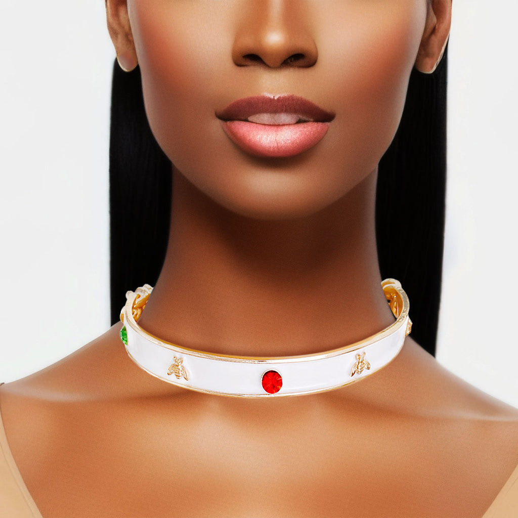 Statement Choker Necklace White Bee Casting Heavy Fashion Jewelry