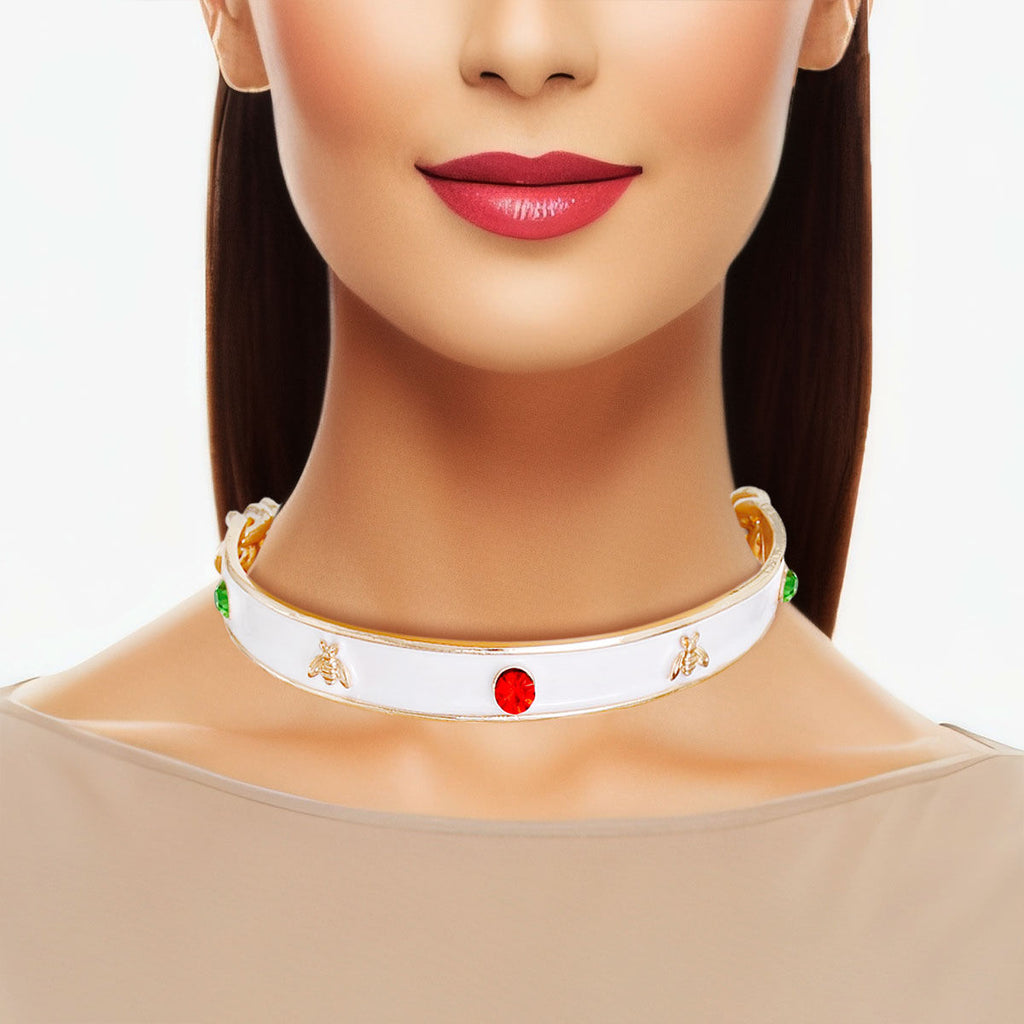 Statement Choker Necklace White Bee Casting Heavy Fashion Jewelry